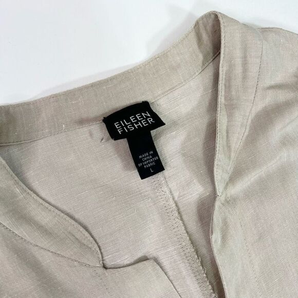 Eileen Fisher Shirt Womens Large Linen blend Cream Pleated Button-Front - Picture 2 of 9